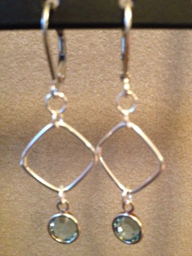 Silver Small Square Earrings with Light Blue Swarovski Crystals