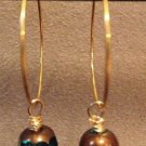Teal and Gold Bead Hoop Earrings
