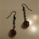 Red/Black/White Dangle Earrings on Black Chain