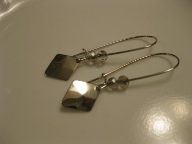 Long Diamond Charm Earrings with Grey Swarovski Crystals