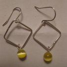 Silver Square Earrings with Yellow Beads