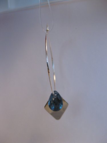 Silver Diamond and Blue Crystal Hoop Earrings