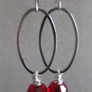 Red Swarovski Crystals on Silver Oval Earrings