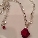 Red Chunk Swarovski Pendant on Silver Chain