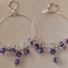 Purple and Crystal Cluster Sterling Silver Hoop Earrings