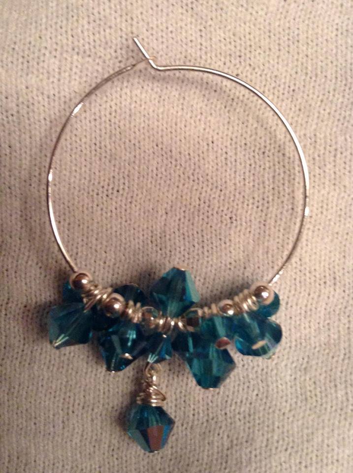 Teal Swarovski Crystal Sterling Silver Hoop Earrings