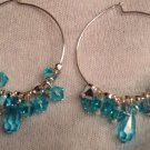 Teal and Silver Swarovski Sterling Silver Hoop Earrings