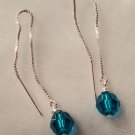 Sterling Silver Box Chain and Teal Swarovski Crystal Earrings