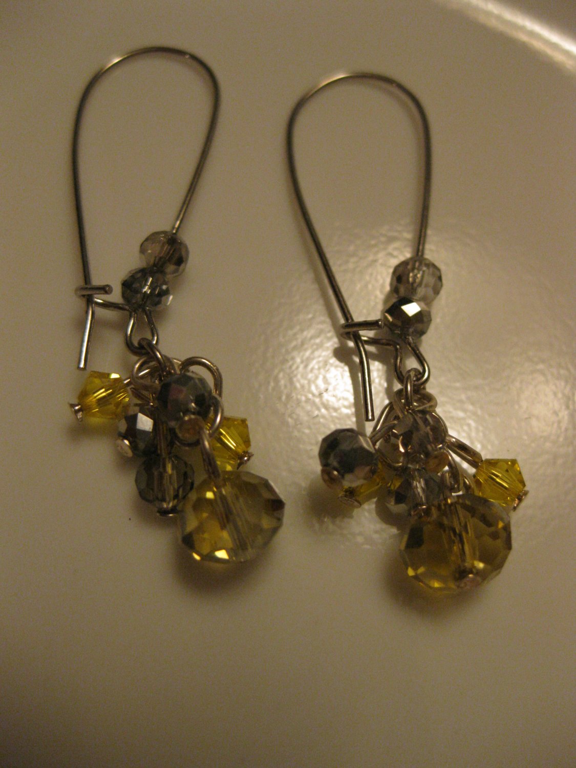 Yellow and Grey Swarovski Long Cluster Earrings