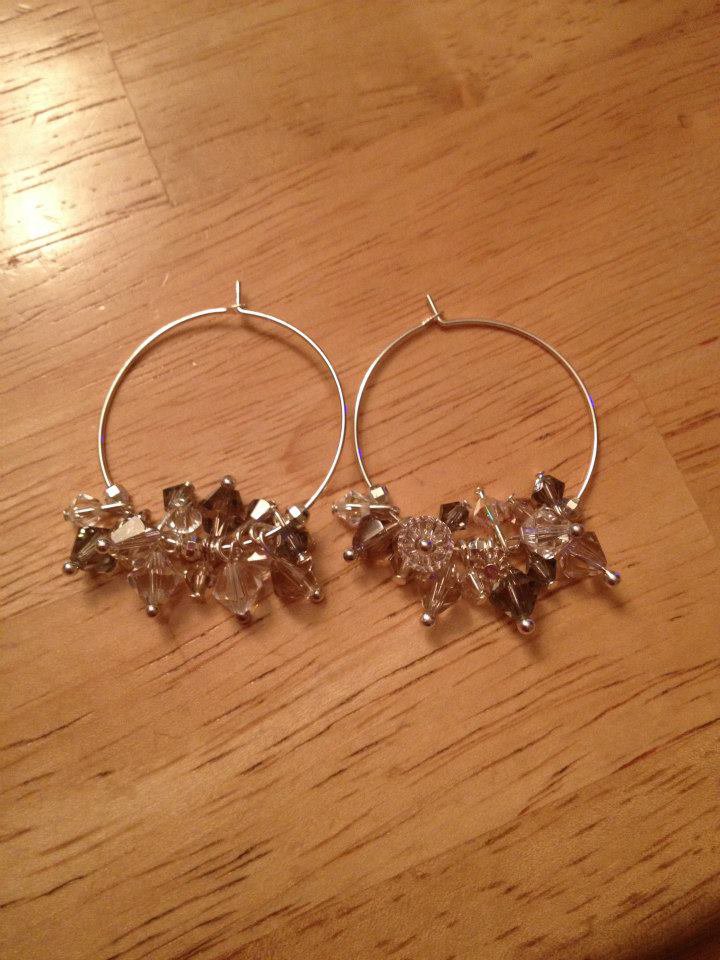 Swarovski Mixed Pink/Grey/Crystal Sterling Silver Hoop Earrings