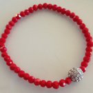 Red Rhinestone Ball Beaded Bracelet