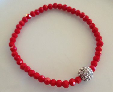 Red Rhinestone Ball Beaded Bracelet