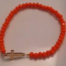 Orange Faceted Stretch Bracelet with Gold Cross