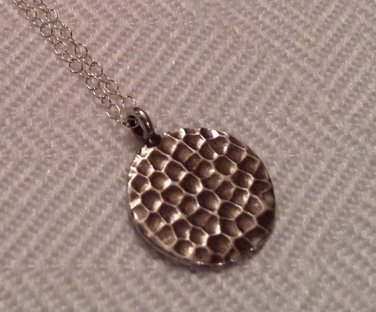 Sterling Silver Hammered Round Disc Necklace