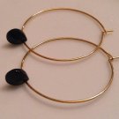 Gold Plated Hoop Earrings with Swarovski Black Teardrops