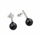 Ladies Silver .925 CZ Dangling Earings - Black Stud