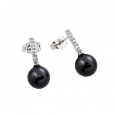 Ladies Silver .925 CZ Dangling Earings - Black Stud