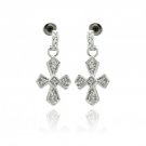 Ladies Rhodium Brass Earrings- Dangling Cross