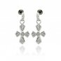 Ladies Rhodium Brass Earrings- Dangling Cross