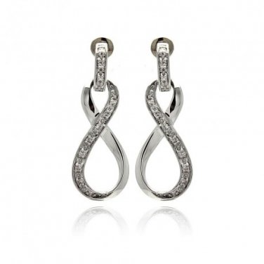 Ladies Rhodium Brass Earrings- Dangling Infinity