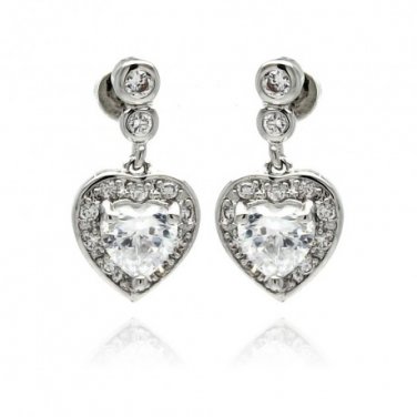 Ladies Rhodium Brass Earrings- Dangling Heart