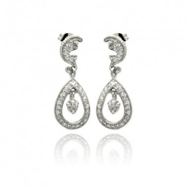 Ladies Rhodium Brass Earrings- Dangling teardrop