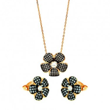 Ladies Set (Necklace & Earrings) Silver .925 CZ - Flower