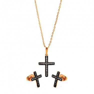 Ladies Set (Necklace & Earrings) Silver .925 CZ - Cross