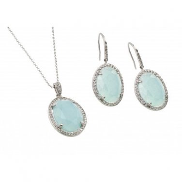 Ladies Set (Necklace & Earrings) Silver .925 CZ - Opal