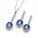 Ladies Set (Necklace & Earrings) Silver .925 CZ - Dangling Oval