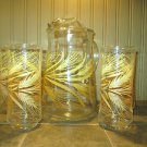 VINTAGE LIBBEY GOLD WHEAT PATTERN PITCHER & 4 ICE TEA GLASSES