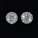 6mm 0.75ct CZ Surrounded Flower Stud Earring White Gold Plated