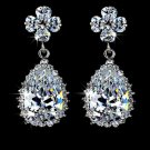 Glam Luxe Leaf Clover and Water Drop Earring White Gold Plated