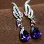 Romantic CZ Angel Wings with Purple CZ Earring White Gold Plated