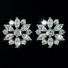 Round and Marquise CZ Cluster Flower Earring White Gold Plated