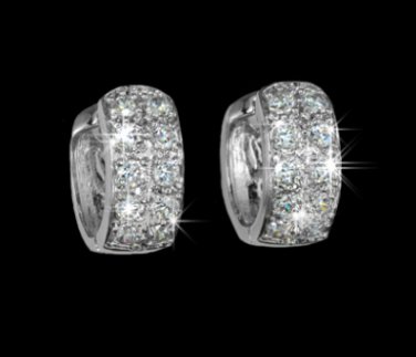 Round Loop with tiny AAA+ CZ Hoop Earring White Gold Plated