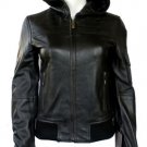 Women's Hooded Leather Jacket style 14F Size "Small" Color Black
