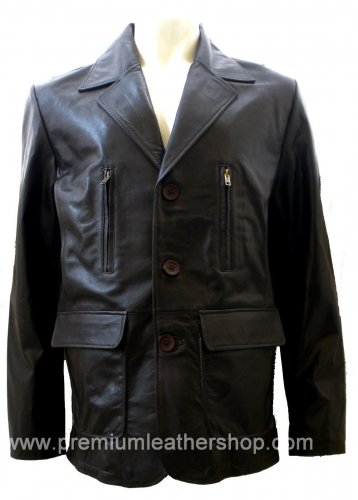 Men's 3 Button Leather Blazer Jacket Style M26 Size Small Color Black