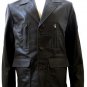 Men's 3 Button Leather Blazer Jacket Style M26 Size Small Color Black