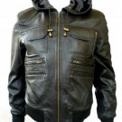 NWT Men's Hooded Bomber Leather Jacket Style M1
