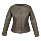 NWT Women's 5 button crew neck leather jacket Style FS-54