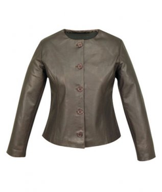 NWT Women's 5 button crew neck leather jacket Style FS-54