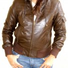 Women's Hooded Leather Jacket style 14F Size "S" Color Brown