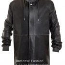 NWT Men's Big & Tall Fleece Hooded Trench Leather Jacket Style MD-40