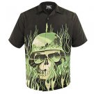DRAGONFLY Skulls Green Flames  MOTORCYCLE BIKER BOWLING SHIRT MENS 3XL