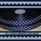 5/8 INCH NAVY BLUE AND GRAY GROSGRAIN POLKA DOT RIBBON- 5 YARDS