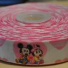 1 INCH BABY MICKEY AND MINNIE WITH HEARTS ON WHITE GROSGRAIN RIBBON (5 Yards)