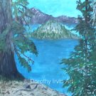 Wizard Island From the Rim of Crater Lake Oregon Cascades Original Painting