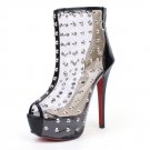 Peep Toe Studded High Heel Ankle Boots