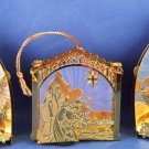Three Gold Tin Metal Christmas Ornament Set